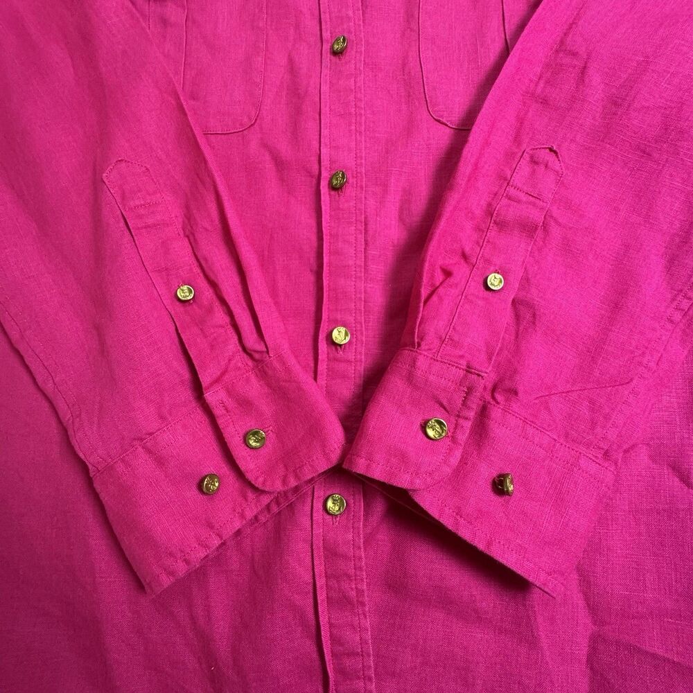 Lauren Ralph Lauren 100% Linen Pink Shirt Women's Large Gold Buttons Casual - Picture 5 of 9